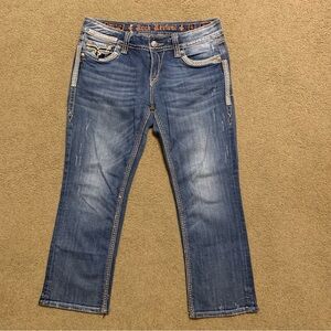 Women’s Rock Revival easy capri blue denim Buckle jeans size 31